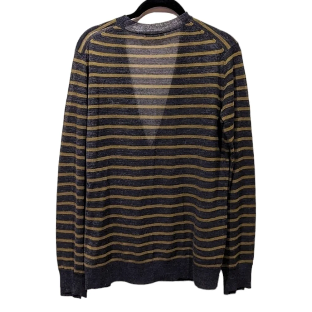 T by Alexander Wang Grey & Yellow Striped Lightweight Cardigan (S)